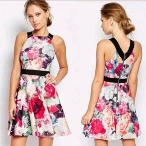 Ted Baker Samra Fuchsia Floral-Swirl Skater Dress